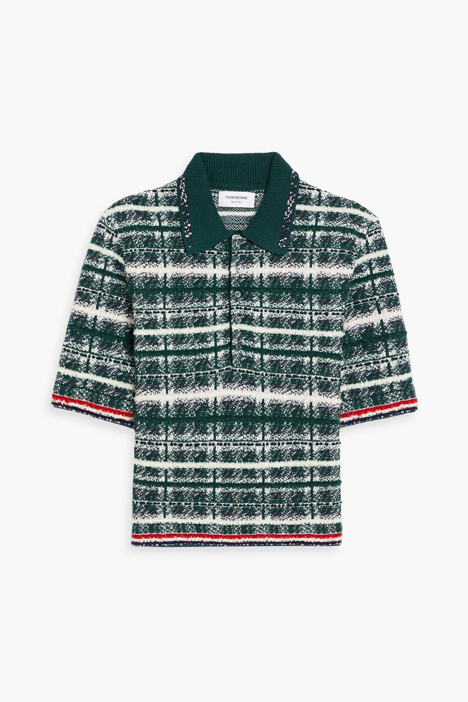 thom browne - checked wool-blend polo sweater - green - 2