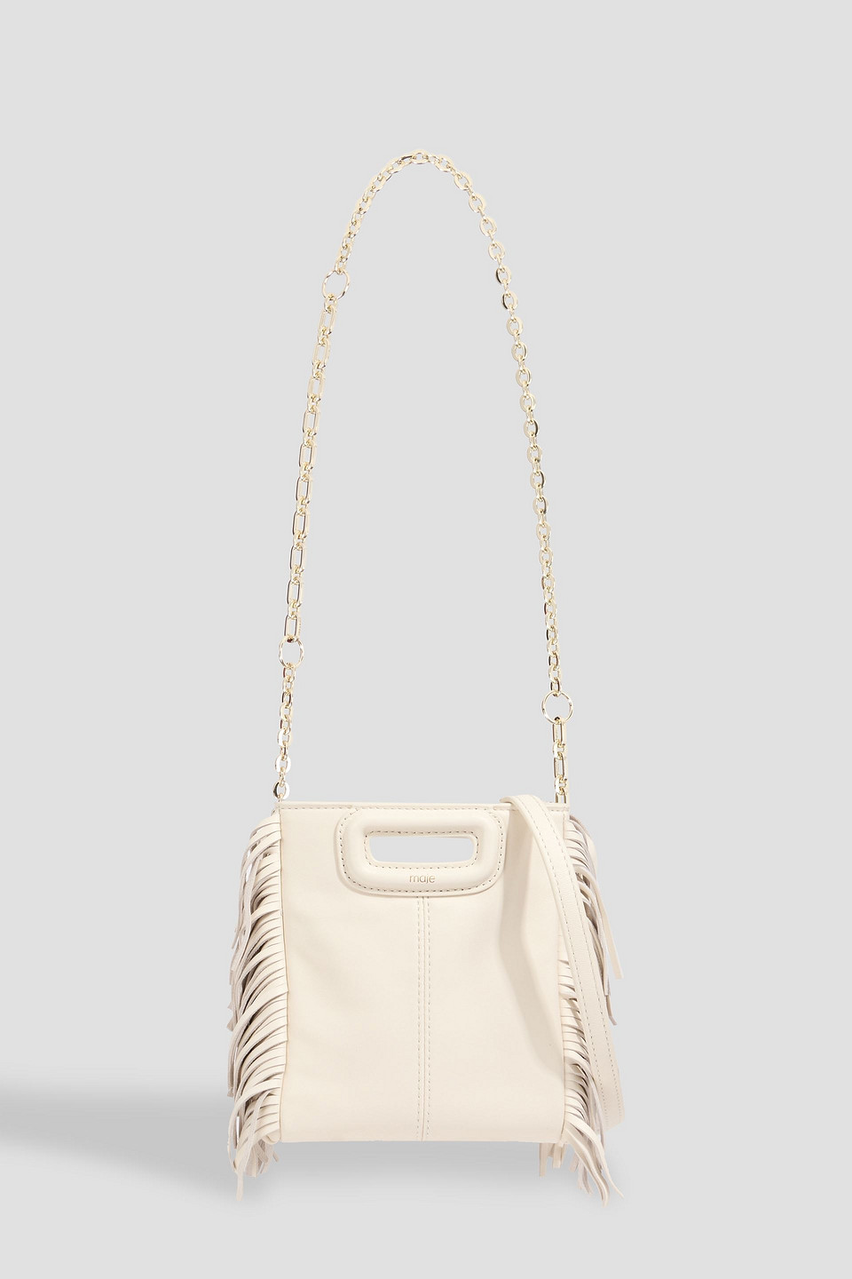 Maje Fringed Leather Tote In Sand