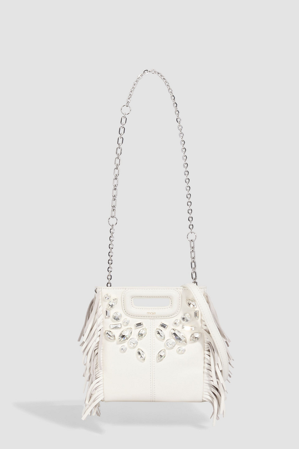 Maje Embellished Fringed Leather Tote In White