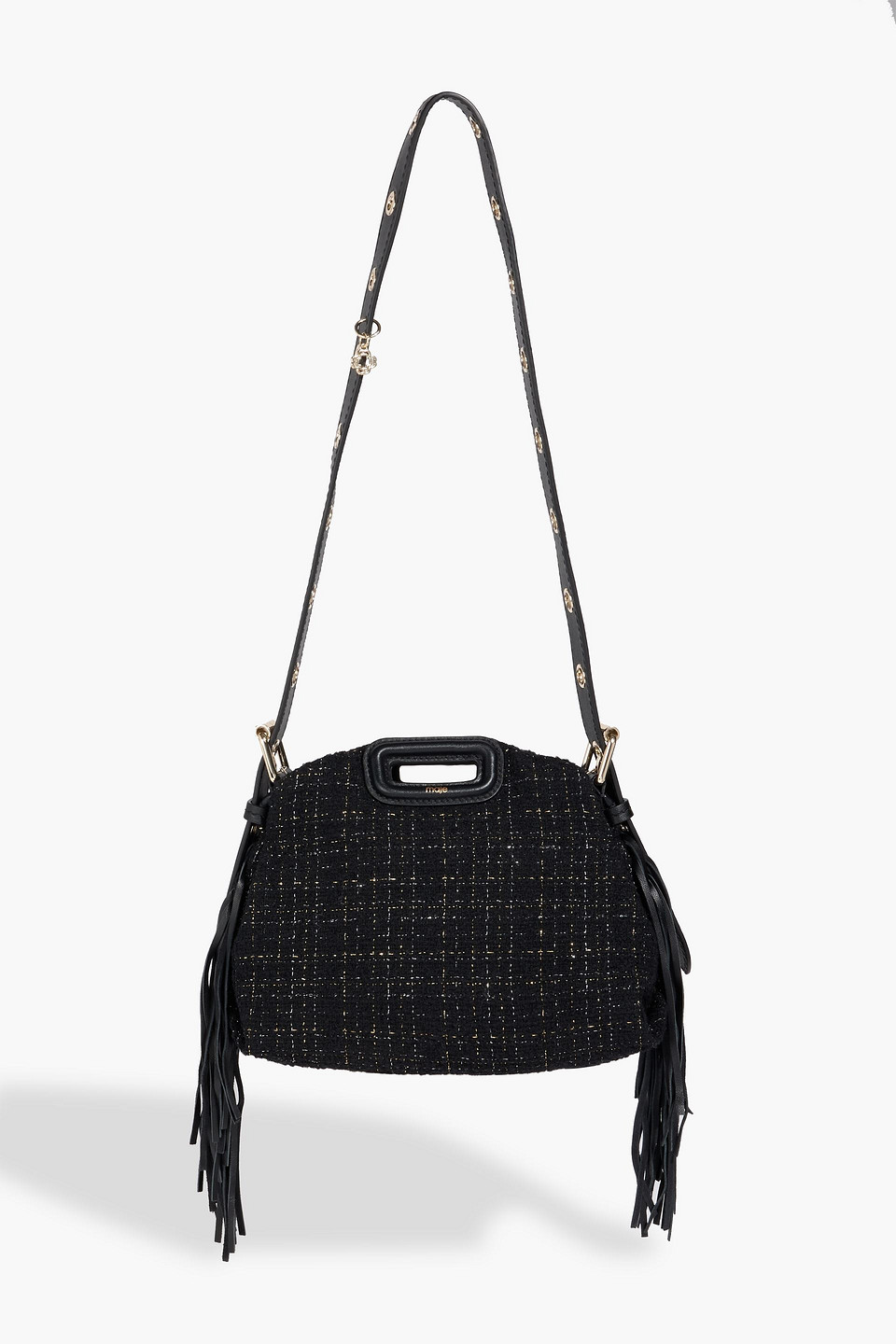 Maje Fringed Metallic Tweed Tote In Black