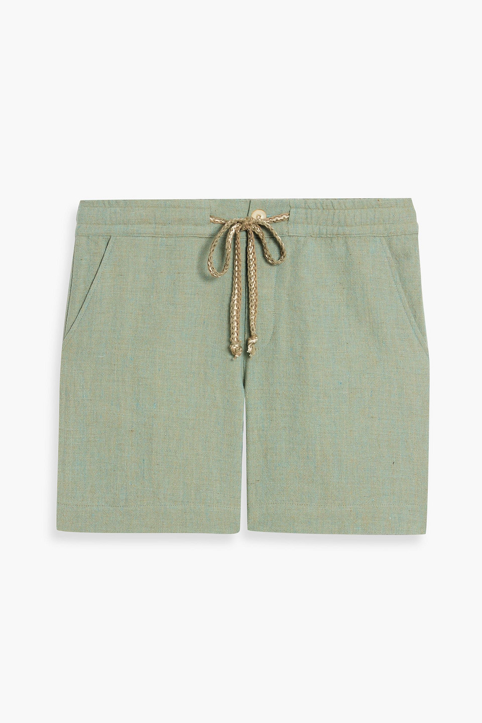 the elder statesman - linen, wool, silk and cashmere-blend jacquard drawstring shorts - green - 32