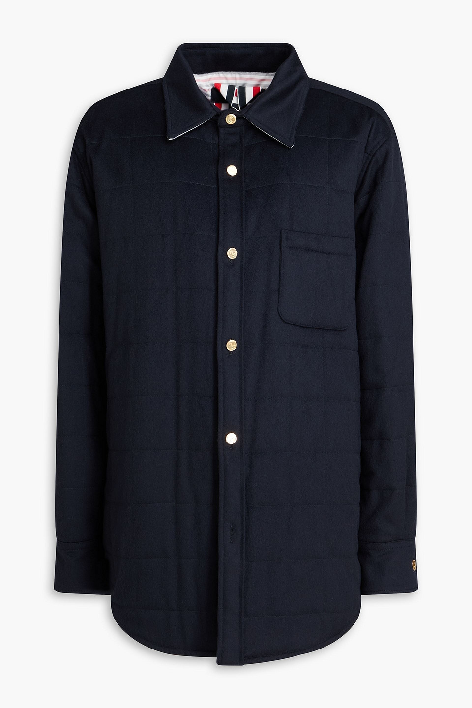 thom browne - quilted cashmere-felt down overshirt - blue - 1