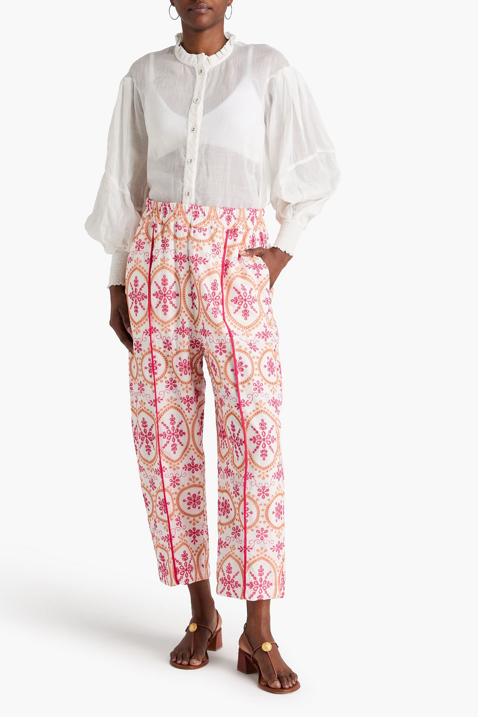  Charo Ruiz Ibiza - Hose „lya“ Aus Einer Baumwollmischung Mit Weitem Bein Und Lochstickerei - Pink - Xs 