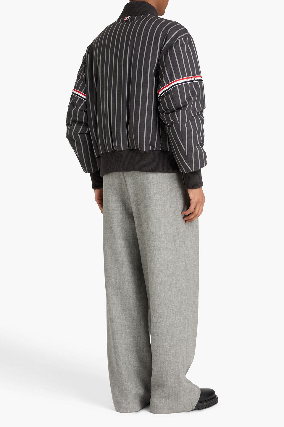 Thom Browne Striped Wool Down Bomber Jacket In Black