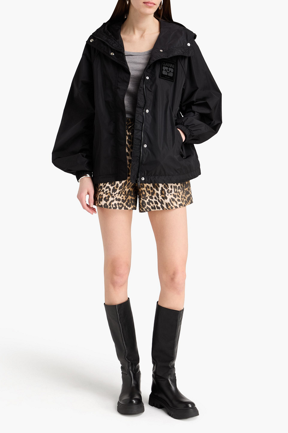  Ganni - Shell Hooed Jacket - Black - Xxl/xxxl 