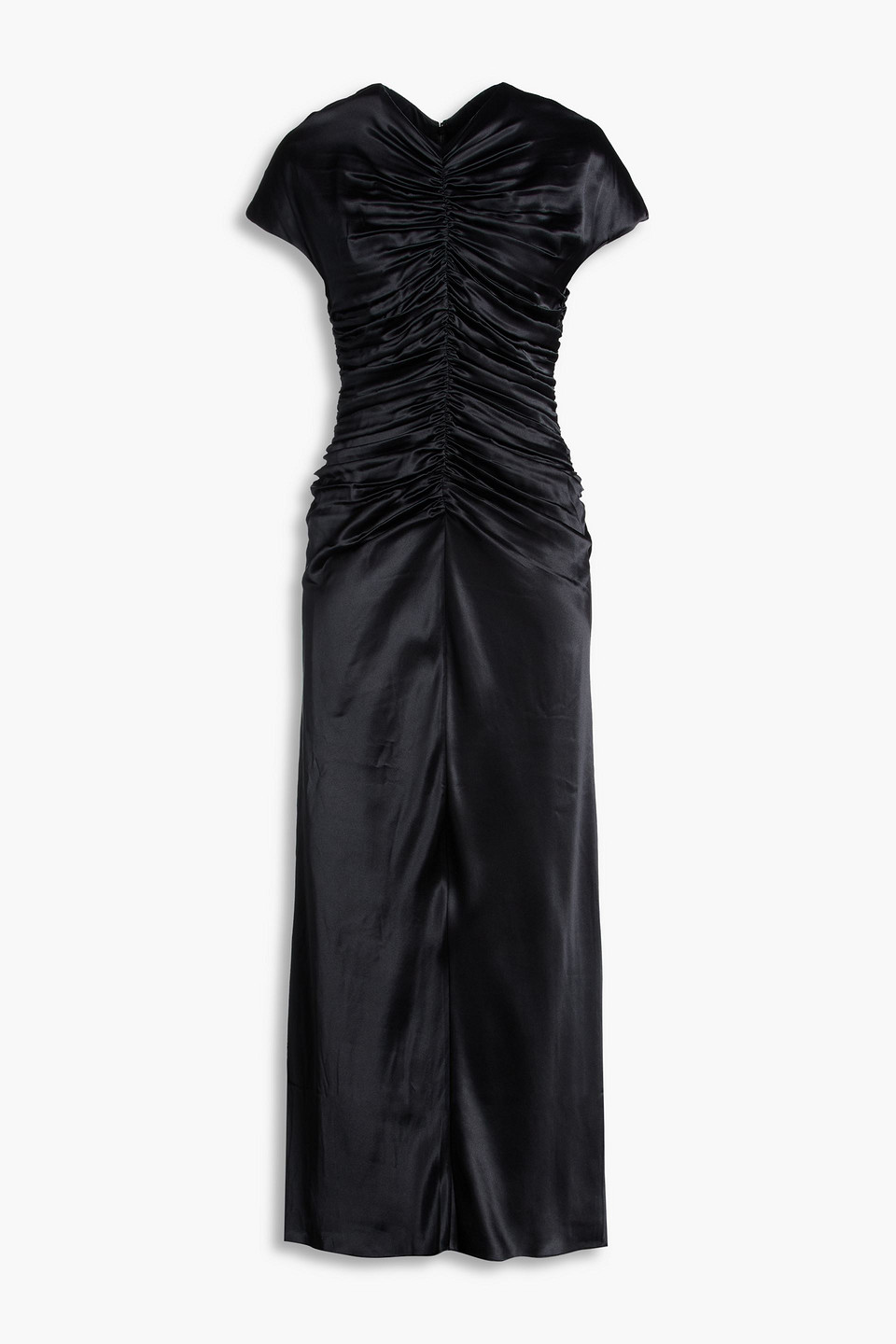 tove - aubree ruched silk-satin maxi dress - black - fr 34