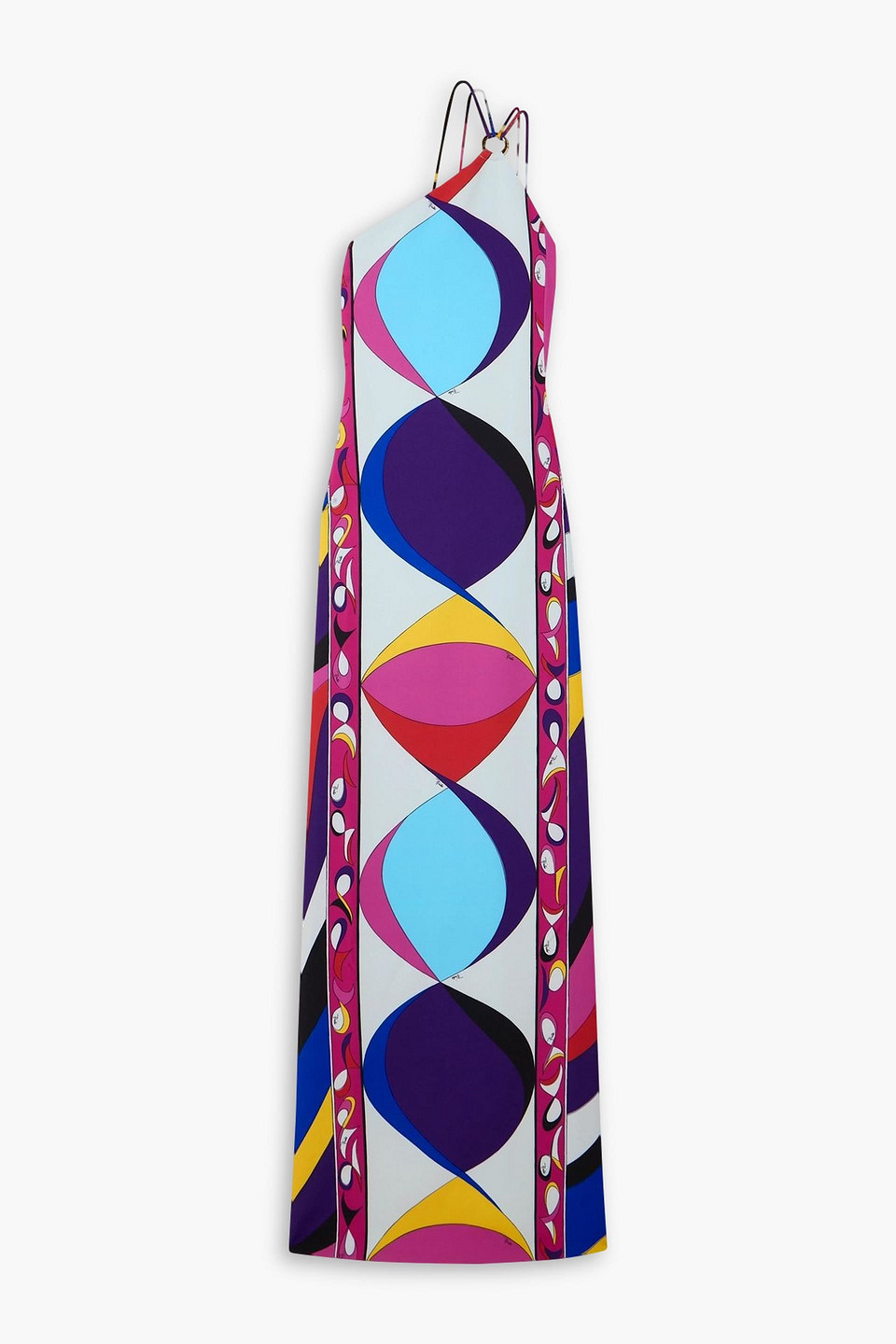 Pucci Pesci Embellished One-shoulder Printed Cady Maxi Dress In Multi