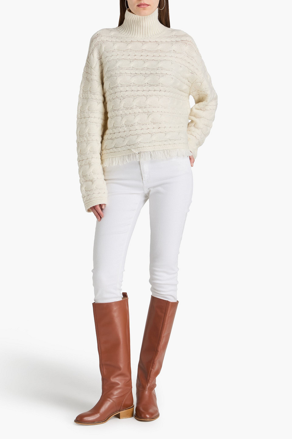  Guest In Residence - Cropped Rollkragenpullover Aus Einer Woll-kaschmirmischung Mit Zopfstrickmuster - Weiß - S 