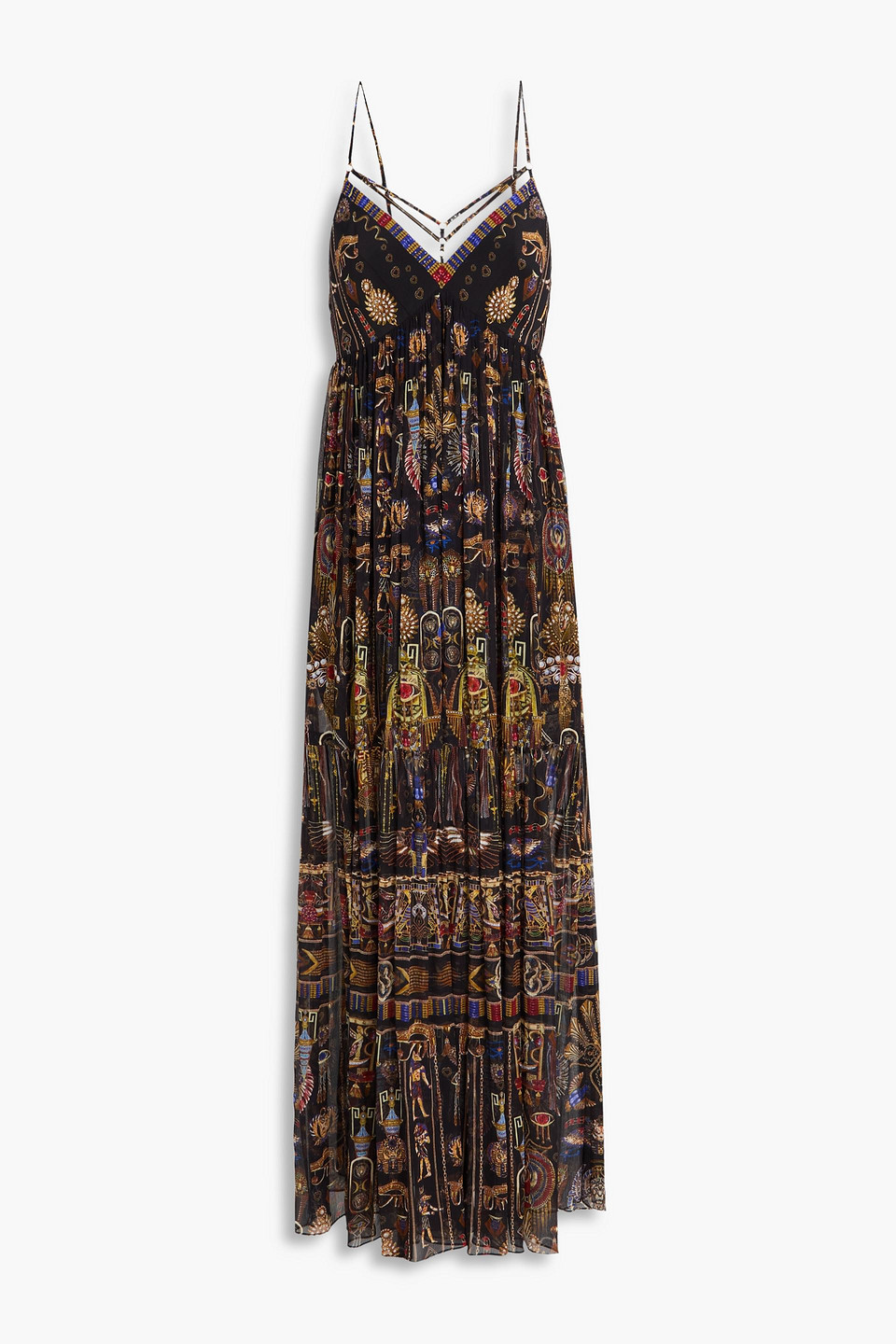 camilla - embellished printed silk-georgette and crepe maxi dress - black - m