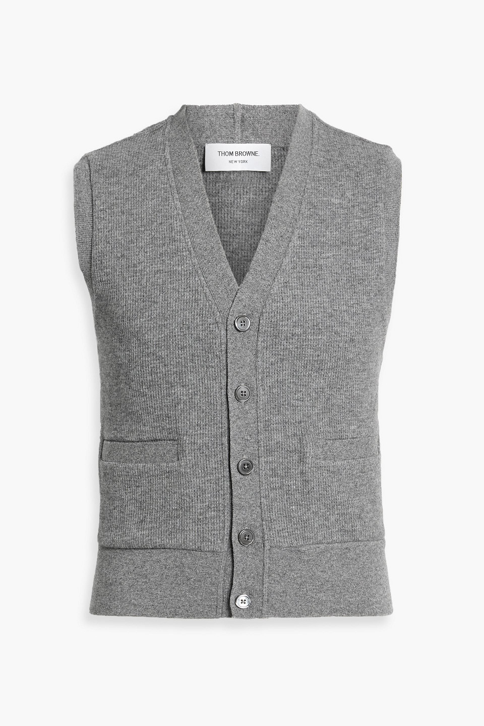 thom browne - waffle-knit cashmere vest - gray - 0