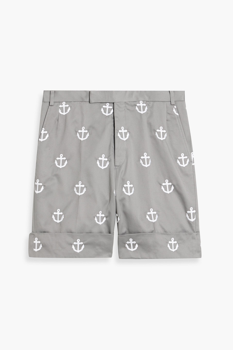 thom browne - embroidered cotton-twill shorts - gray - 1
