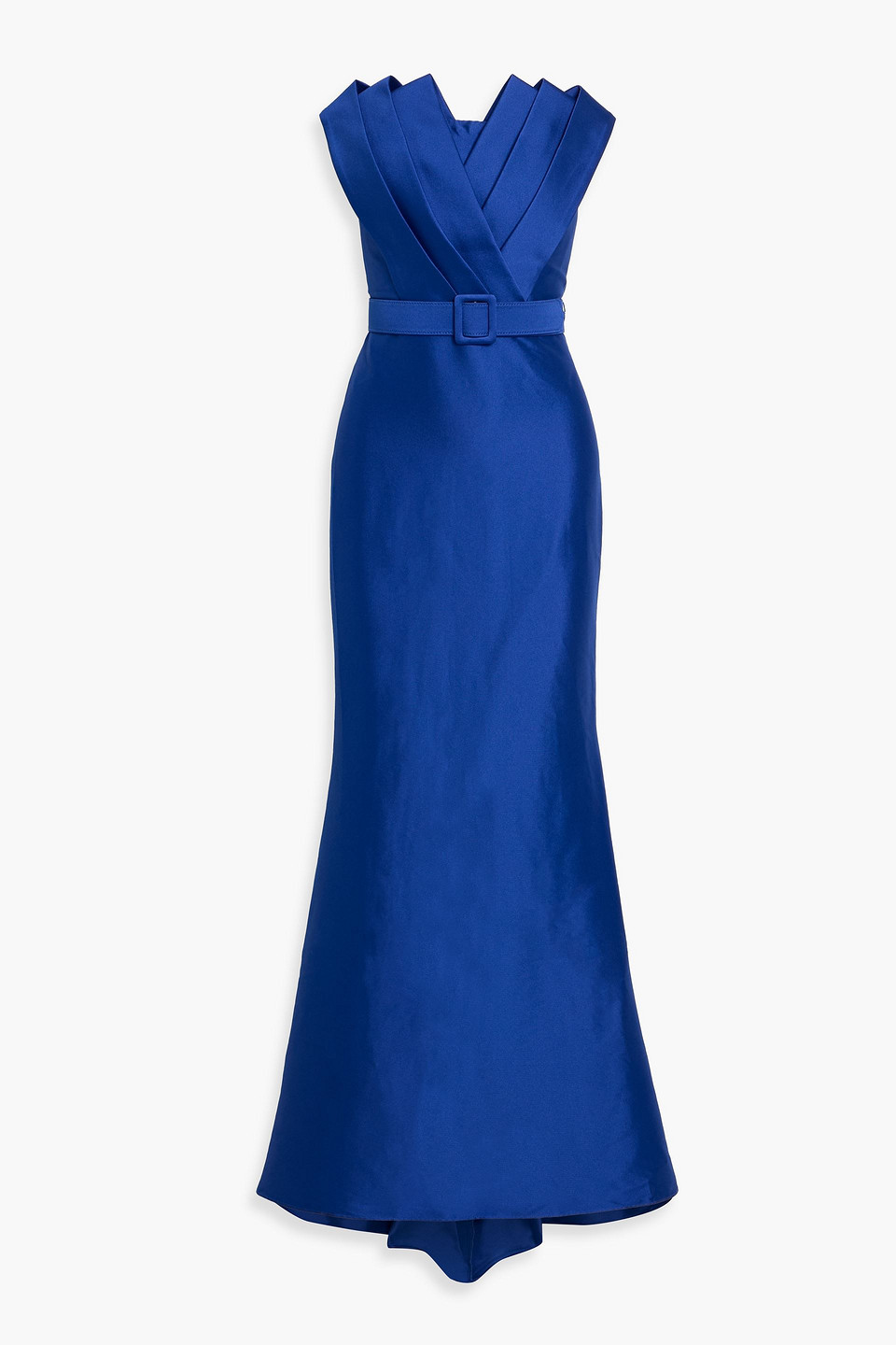 badgley mischka - strapless belted faille gown - blue - us 8