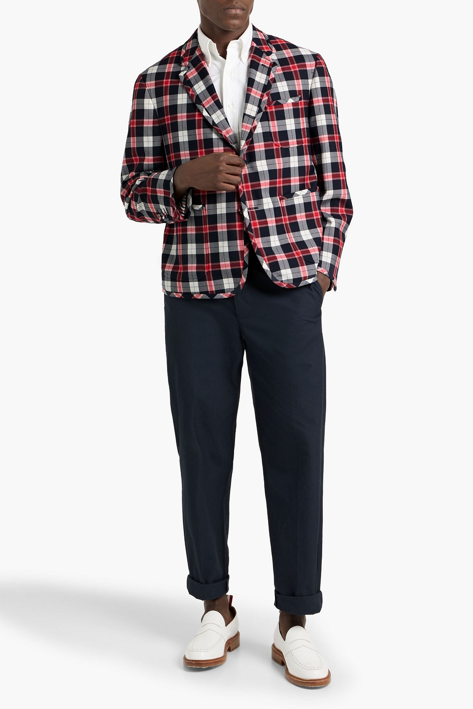 Thom Browne Checked Wool-blend Twill Blazer In Red
