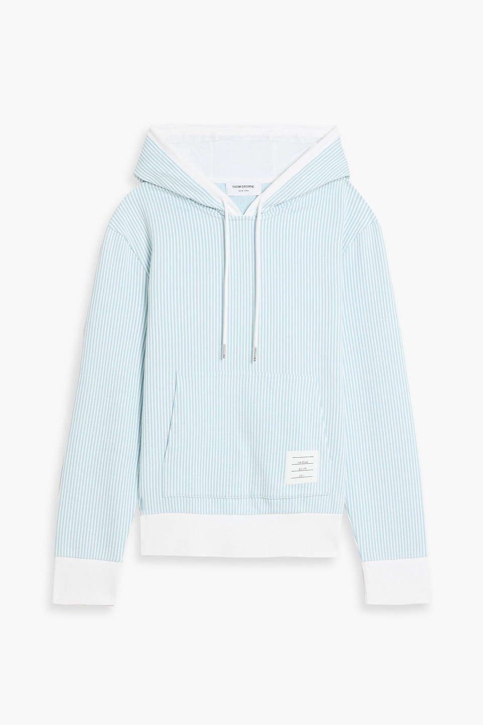thom browne - striped cotton-seersucker hoodie - blue - 2