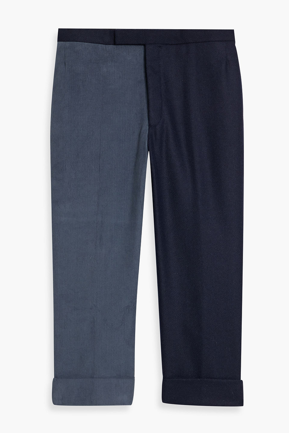 Thom Browne Cropped Tapered Wool-twill And Corduroy Pants In Multi