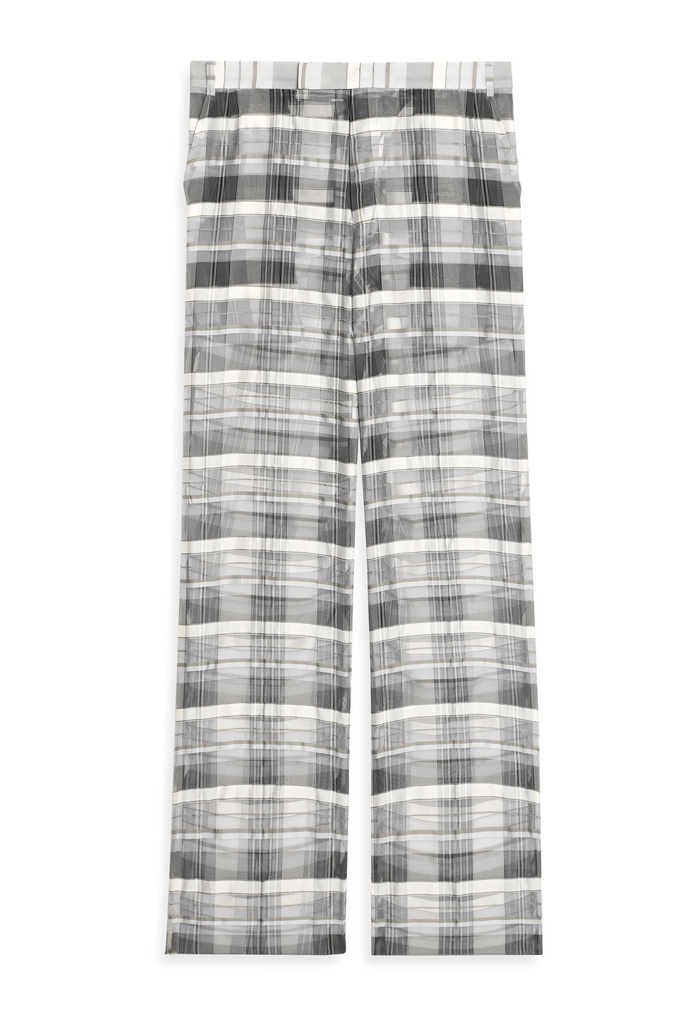 thom browne - tapered checked silk-organza pants - gray - 2