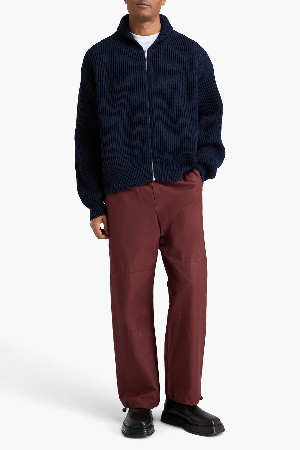  Jil Sander - Cardigan Aus Gerippter Wolle Mit Reißverschluss - Blau - It 52 