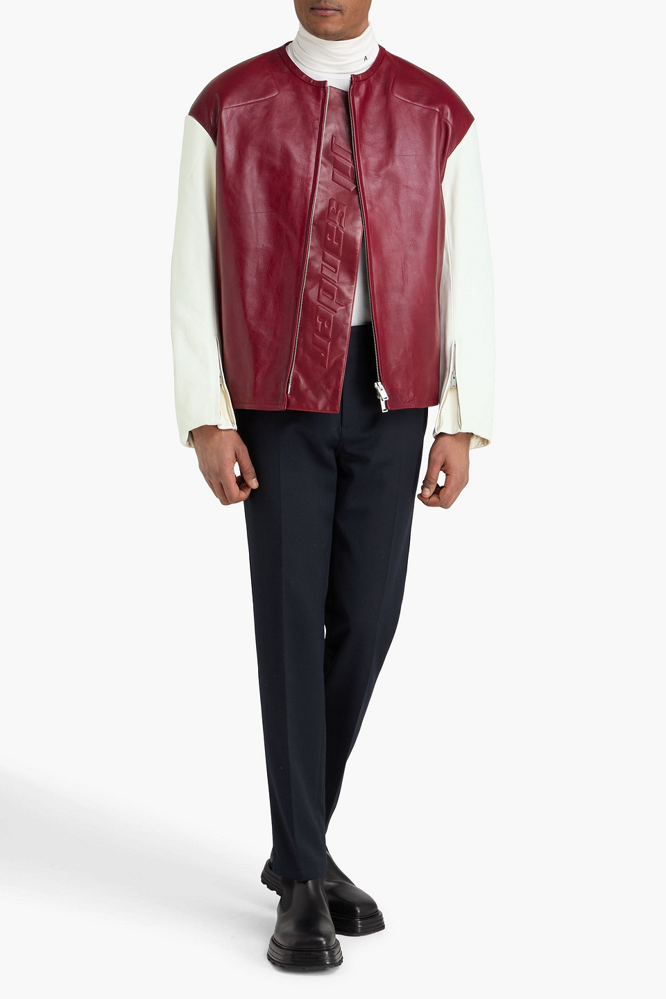 Jil Sander - Zweifarbige Lederjacke - Burgunderrot - It 48 