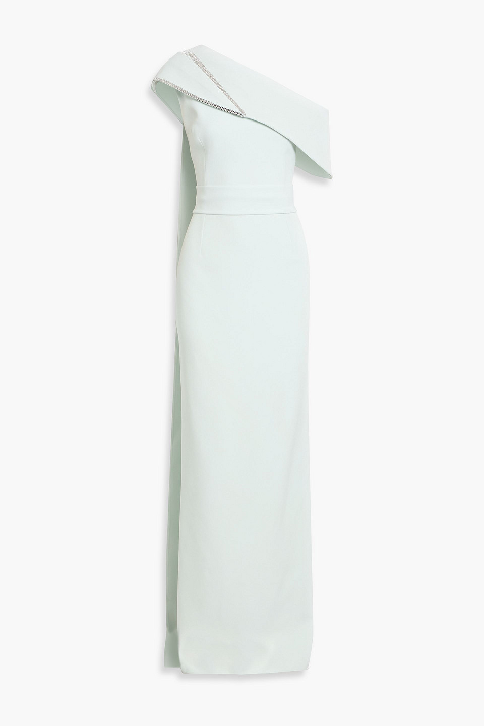 Safiyaa One-shoulder Crystal-embellished Draped Crepe Gown In Green