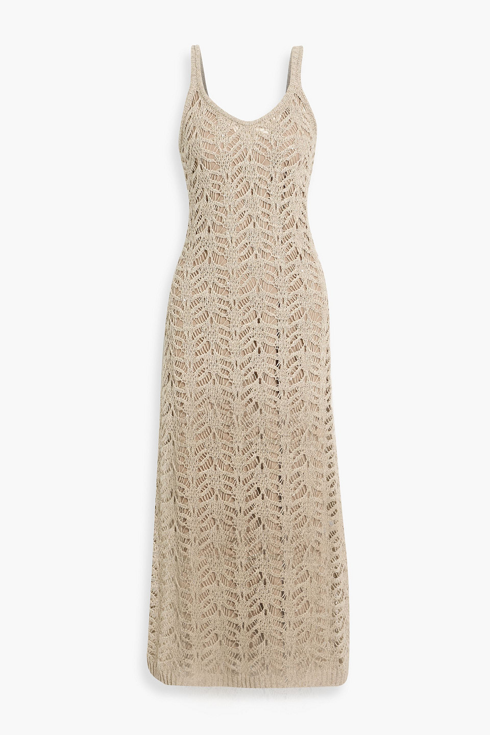 Brunello Cucinelli Sequin-embellished Open-knit Linen-blend Midi Dress In Neutral