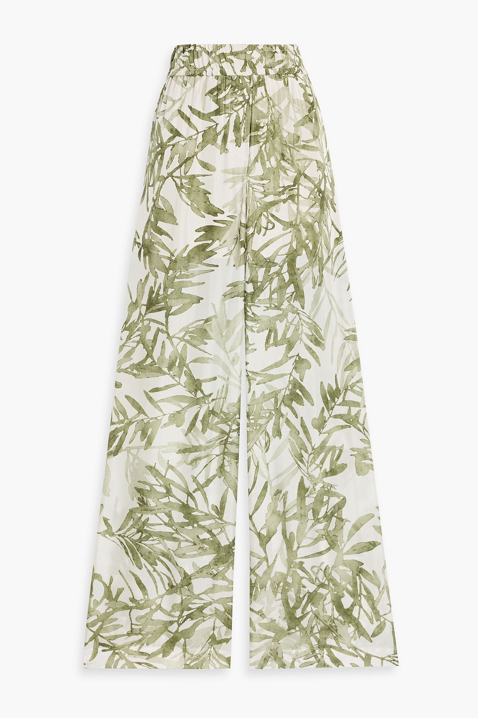 Brunello Cucinelli Printed Silk-voile Wide-leg Pants In Green