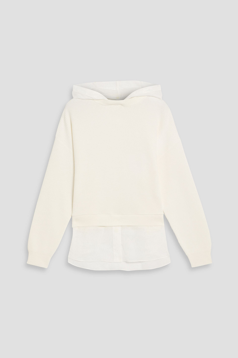 brunello cucinelli - layered ribbed cotton and gauze hoodie - white - xxs