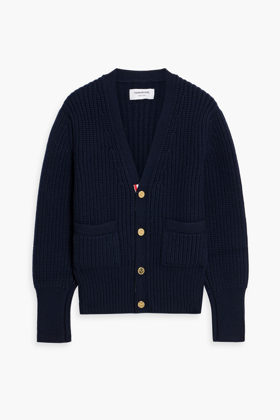 thom browne - ribbed cashmere cardigan - blue - 4