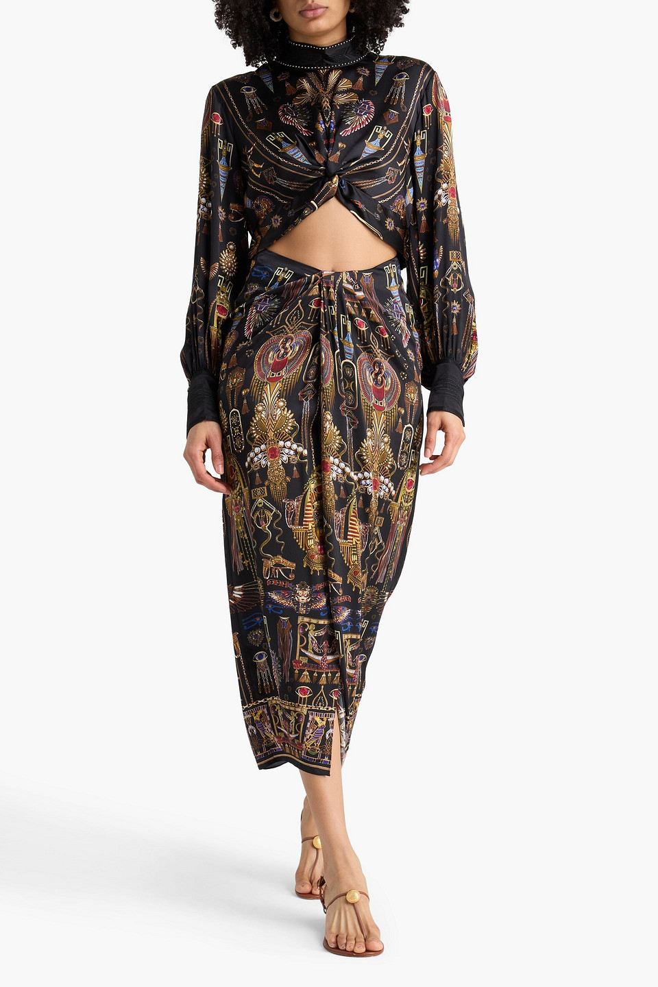  Camilla - Wrap-effect Printed Silk-satin Midi Skirt - Black - Xs 