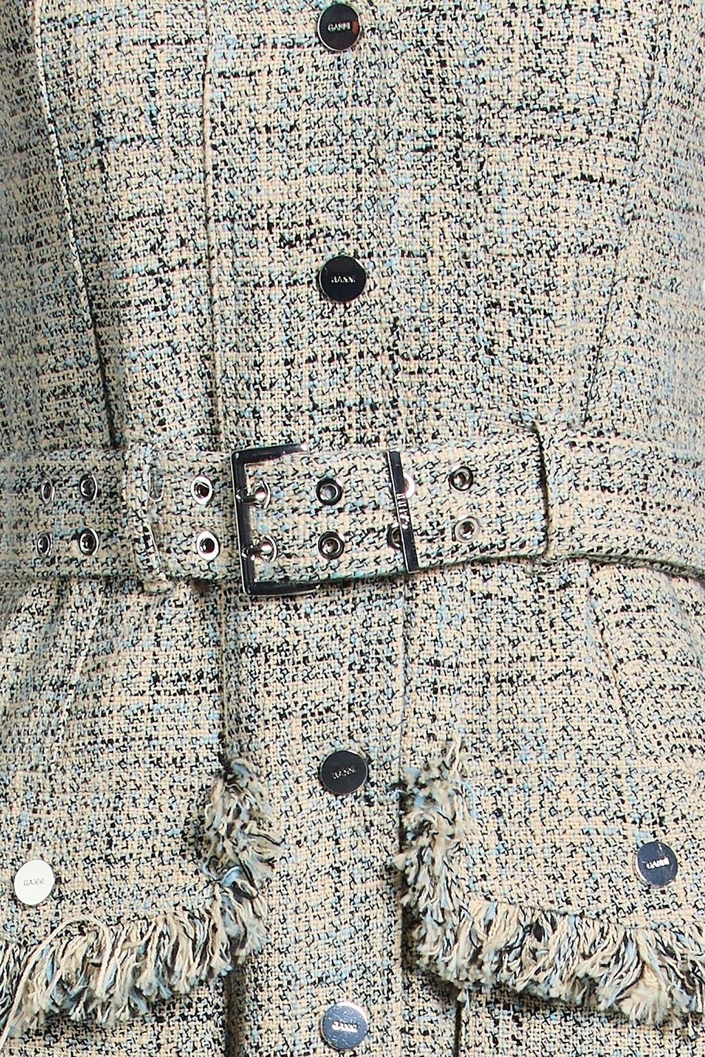 GANNI Belted cotton-tweed mini dress | THE OUTNET
