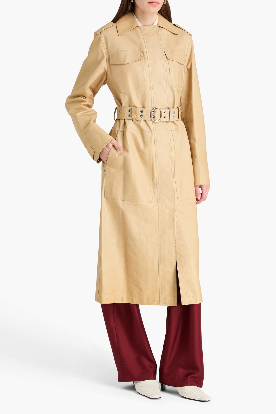  Jil Sander - Mantel Aus Leder Mit Gürtel - Neutral - Fr 32 