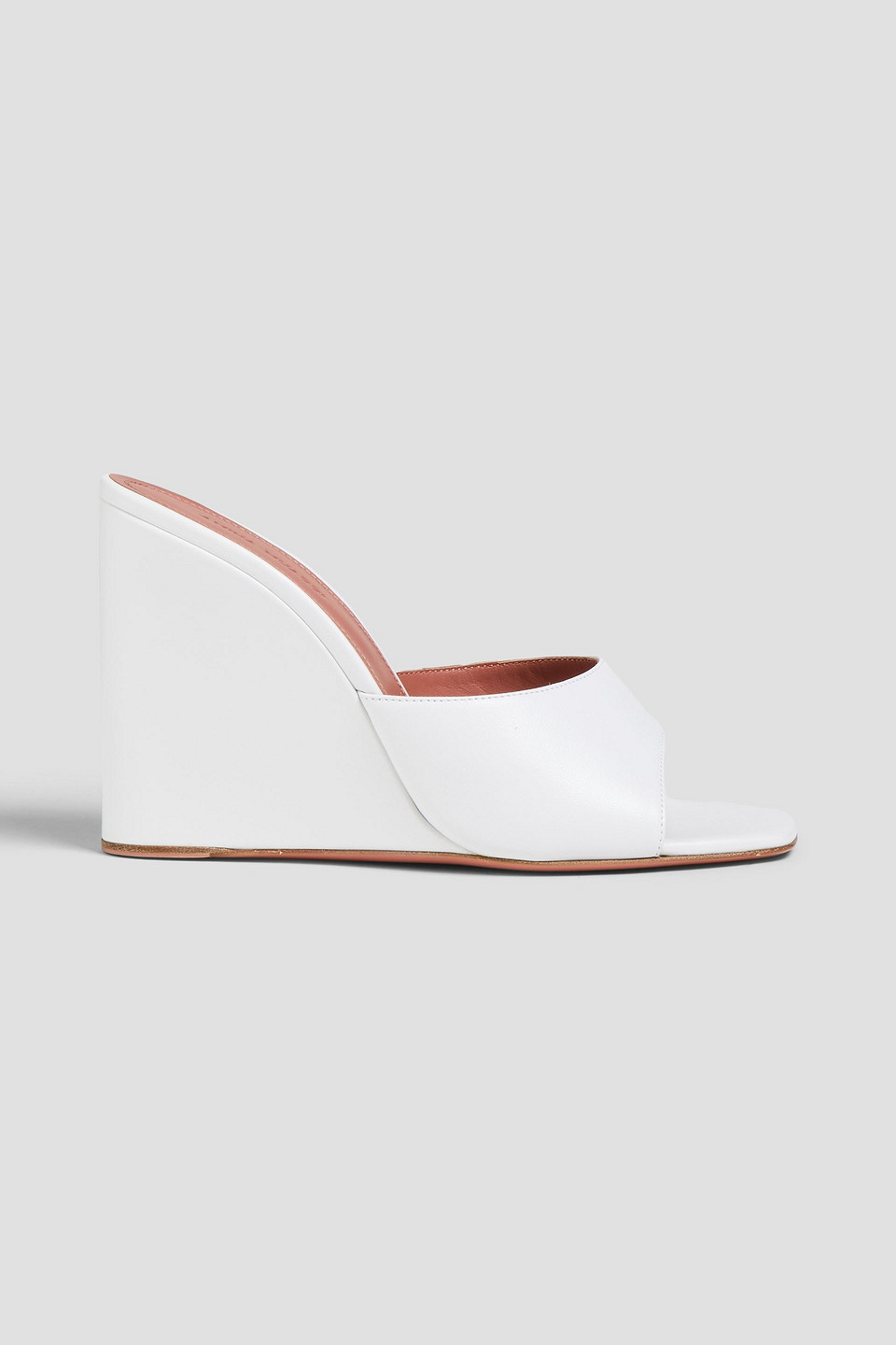 Amina Muaddi Lupita Leather Wedge Mules In White