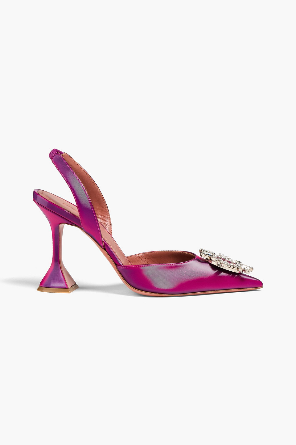 amina muaddi - begum embellished iridescent-effect leather slingback pumps - purple - eu 37