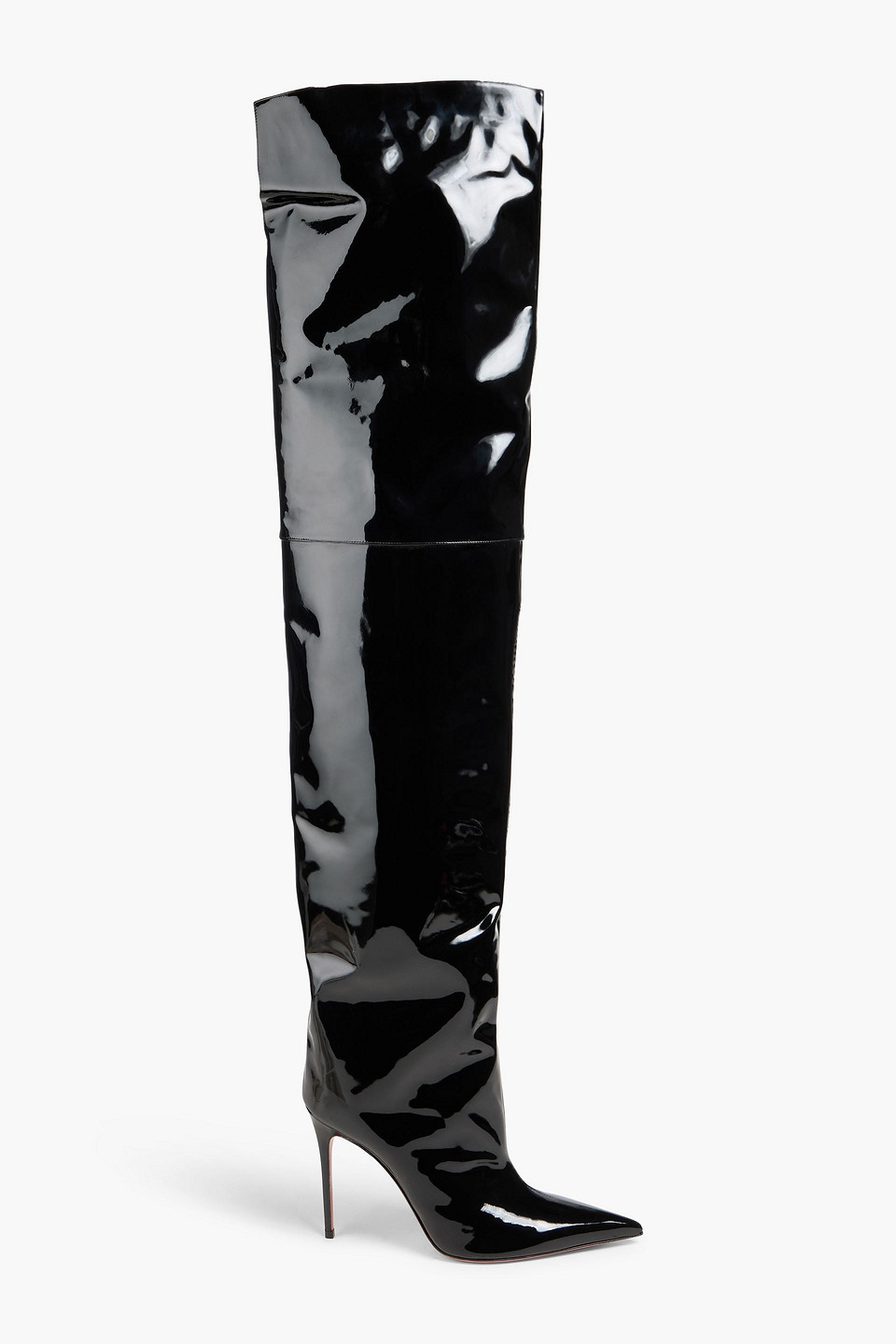 Amina Muaddi Debora Patent-leather Thigh Boots In Black