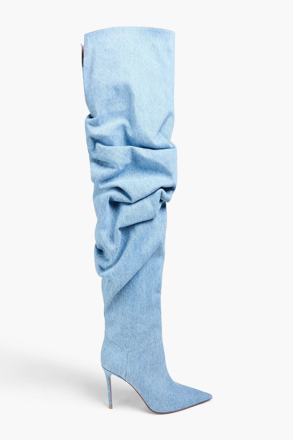Amina Muaddi Jahleel Denim Thigh Boots In Blue