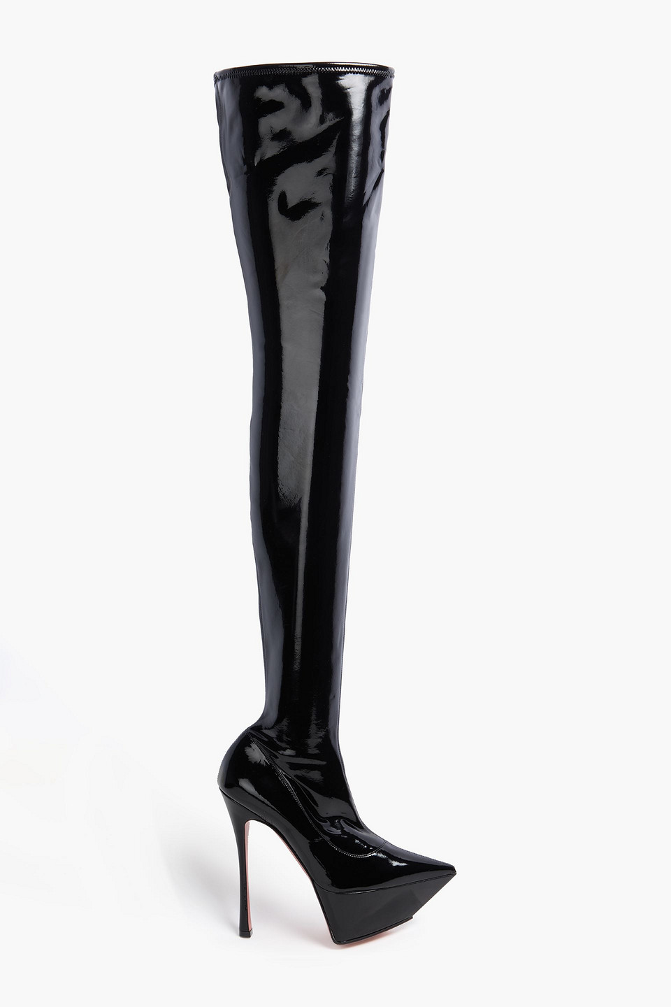 Amina Muaddi Yigit Latex Thigh Boots In Black