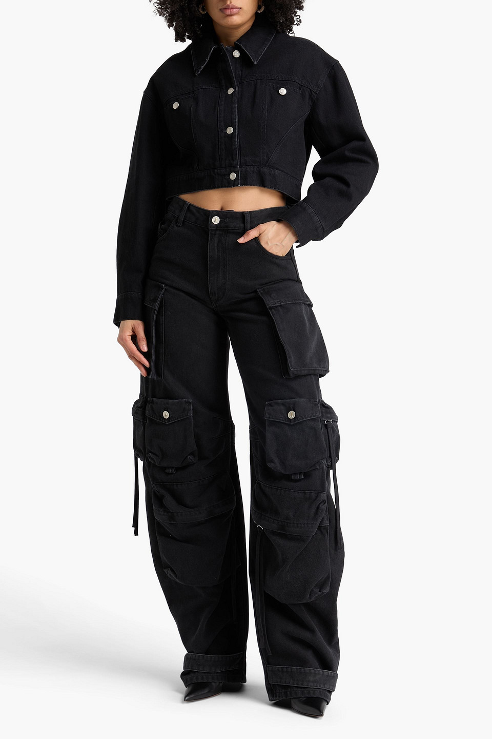  Mcqueen - Cropped Jeansjacke In Distressed-optik - Schwarz - It 44 