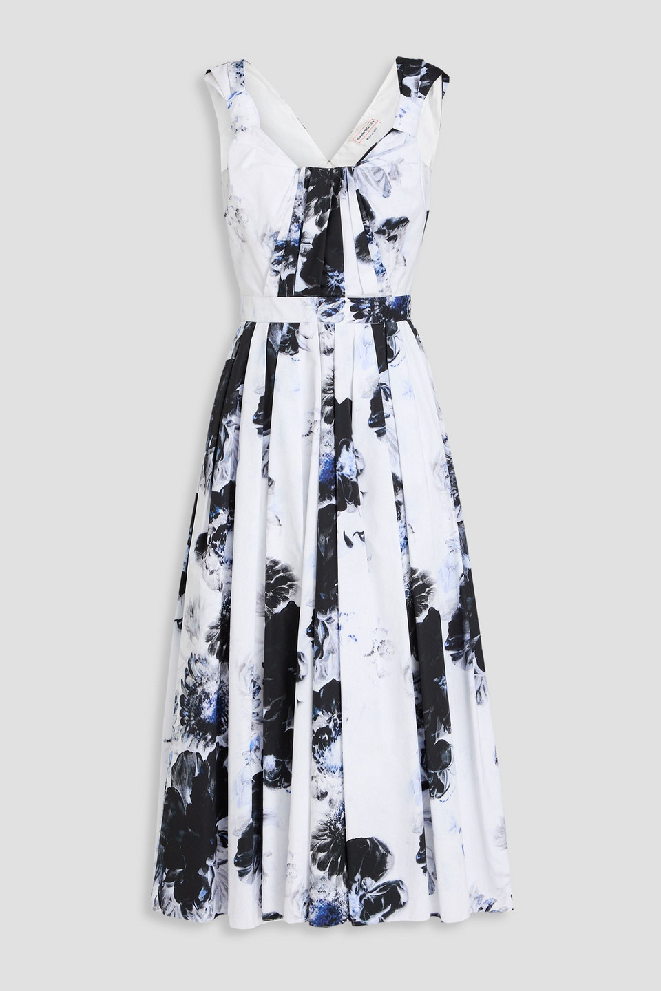 mcqueen - pleated floral-print cotton-poplin midi dress - white - it 40