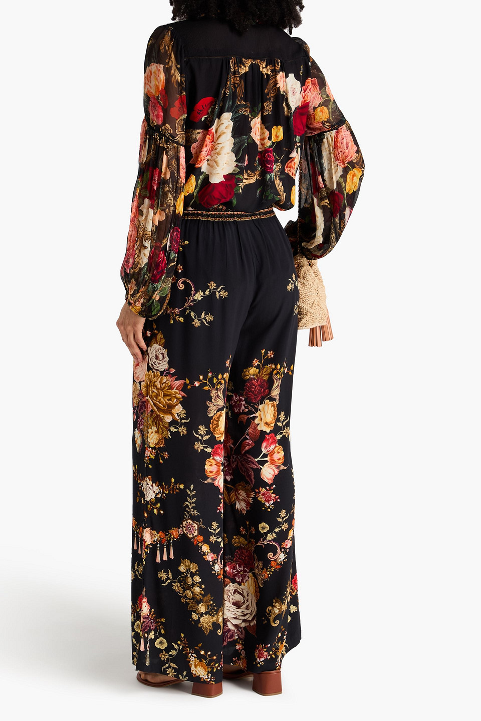  Camilla - Bluse Aus Crêpe De Chine Aus Seide Und Krepon Mit Floralem Print Und Kristallverzierung - Schwarz - Xs 