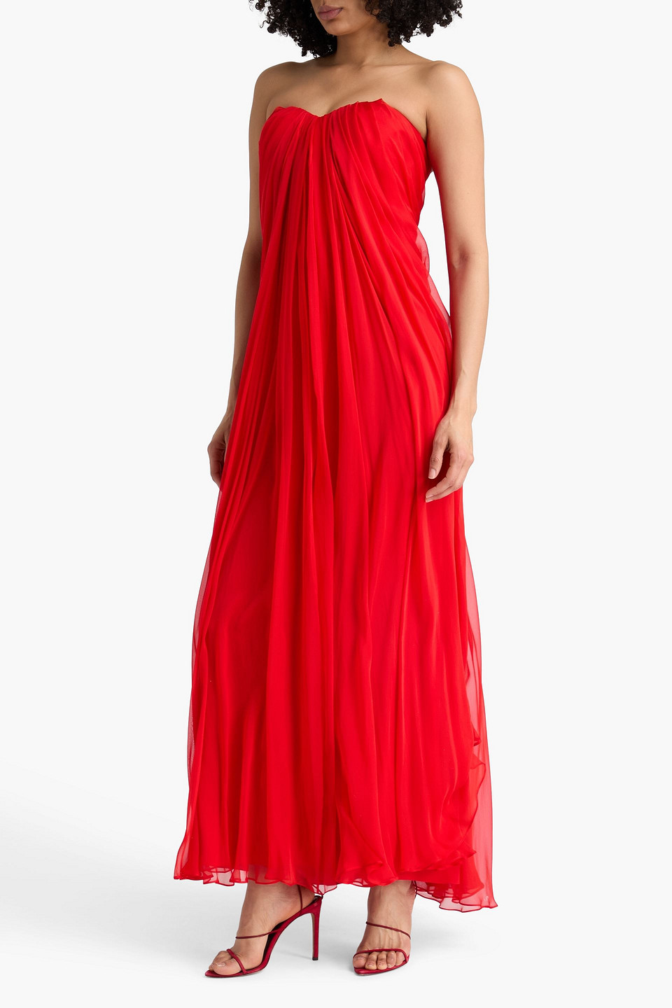  Mcqueen - Trägerloses Maxikleid Aus Seiden-voile Mit Falten - Rot - It 42 