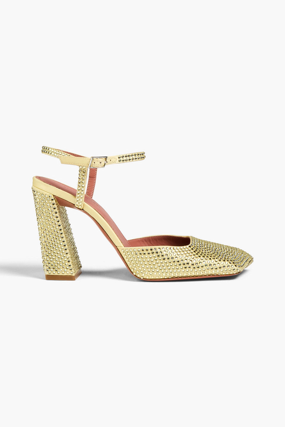 Amina Muaddi Charlotte Crystal-embellished Satin Pumps In Gold
