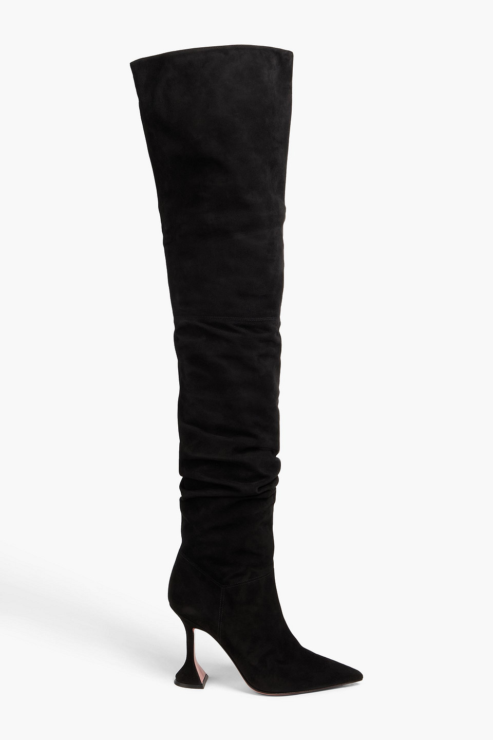 Amina Muaddi Olivia Suede Thigh Boots In Black