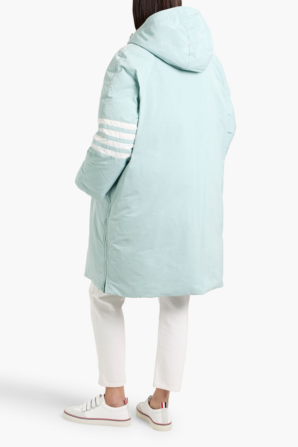 Thom Browne Striped Shell Down Coat In Blue