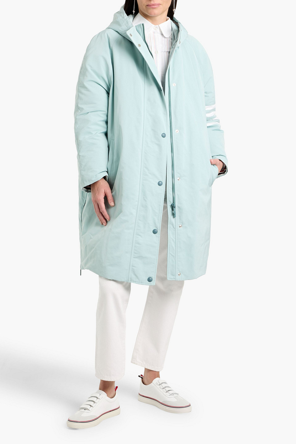 Thom Browne Striped Shell Down Coat In Blue