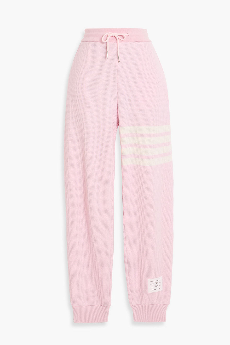 Thom Browne Striped Waffle-knit Cashmere And Wool-blend Track Pants In Pink