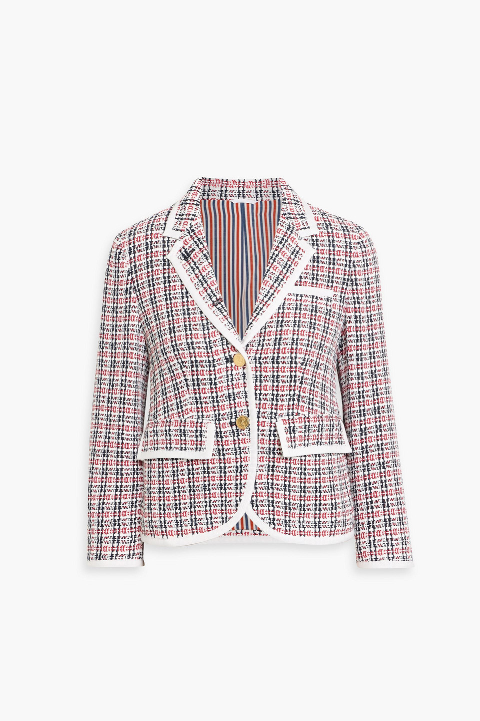 THOM BROWNE GROSGRAIN-TRIMMED COTTON-TWEED BLAZER