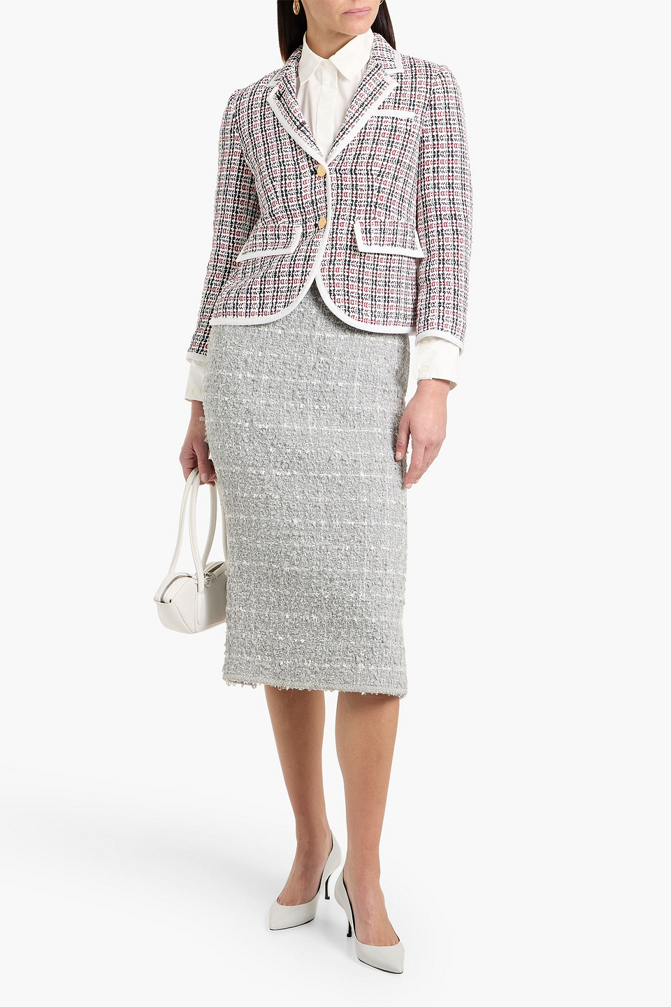 Thom Browne Check-pattern Buttoned Tweed Jacket In Multi