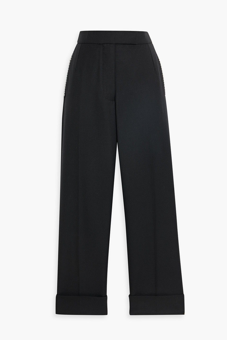Thom Browne Cropped Faux Pearl-embellished Wool-twill Straight-leg Pants In Black