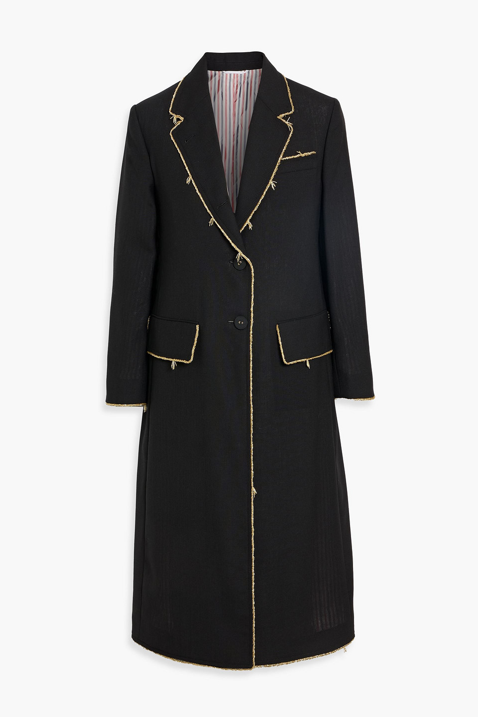 Thom Browne Bead-embellished Grain De Poudre Wool Coat In Black