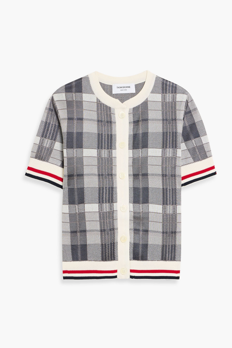 Thom Browne Checked Silk And Cotton-blend Cardigan In Gray