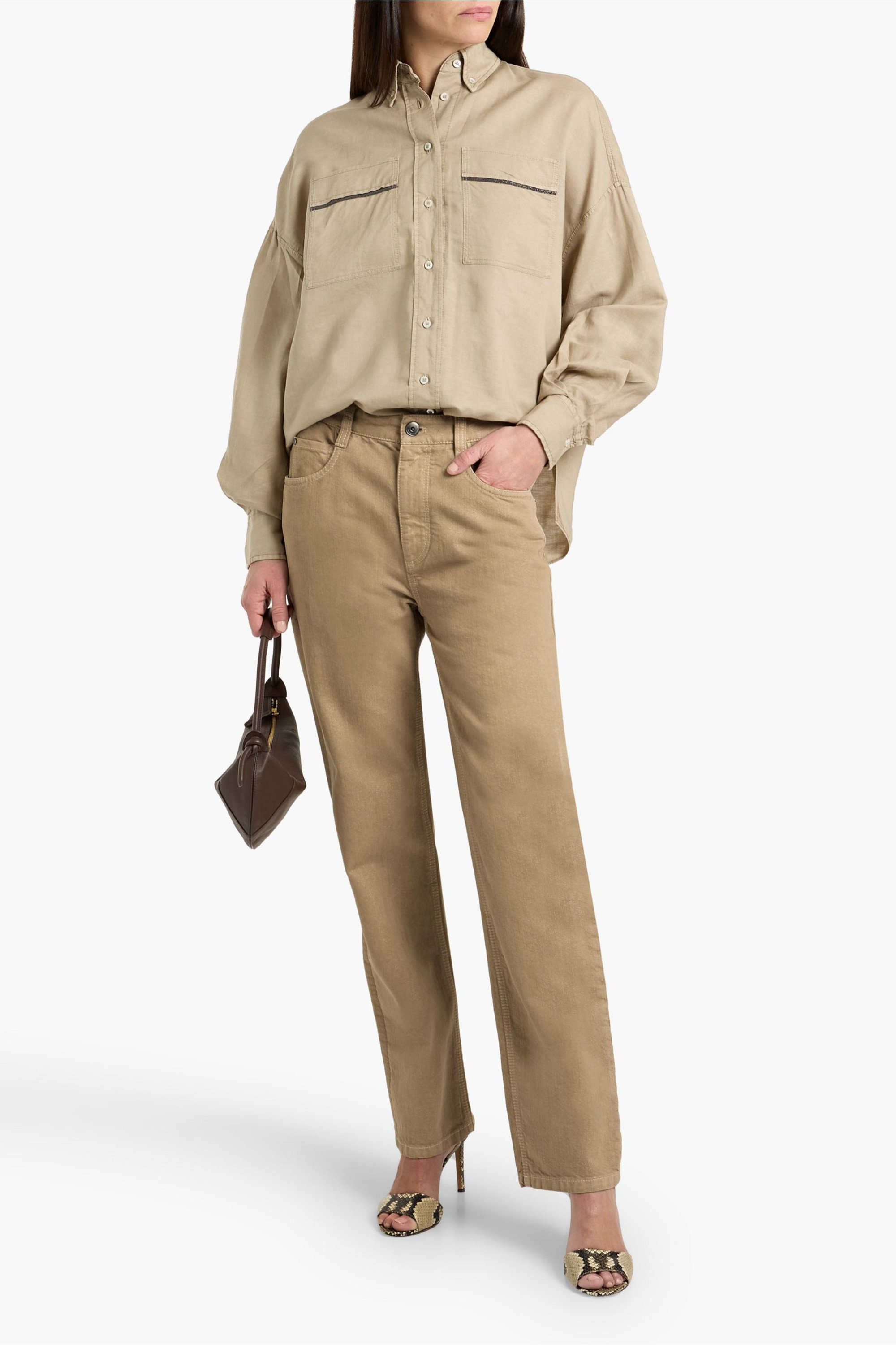 Brunello Cucinelli Metallic high-rise straight-leg jeans